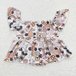 Fashionable Wholesale Off Shoulder Baby Cartoon One-Pieces Newborn Boutique Bodysuits Girls Toddler Romper