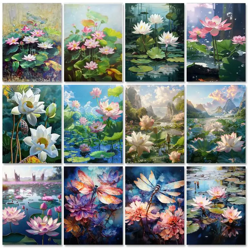 

GATYZTORY 60x75cm Painting By Numbers For Adults Lotus DIY Pictures Of Numbers Handicraft Painting Drawing On Canvas Unique Gif