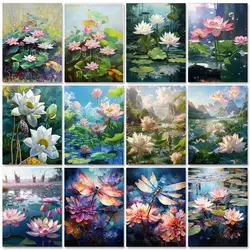 GATYZTORY 60x75cm Painting By Numbers For Adults Lotus DIY Pictures Of Numbers Handicraft Painting Drawing On Canvas Unique Gif