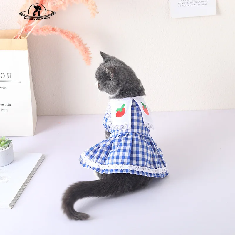 2024 Summer Pet Clothing Polka Dots Flowers Strawberry Dress for Cats Kitten Clothes Skirts Princess Cat Dress