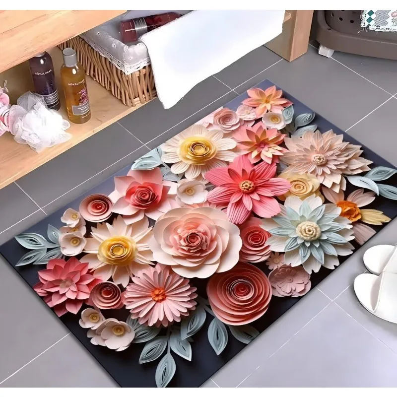 3D Flower Dish Drying Mat Kitchen Cafe Maker Mats Diatom Mud Drain Pad Dishes Cup Bottle Draining Absorbent Table Decoration