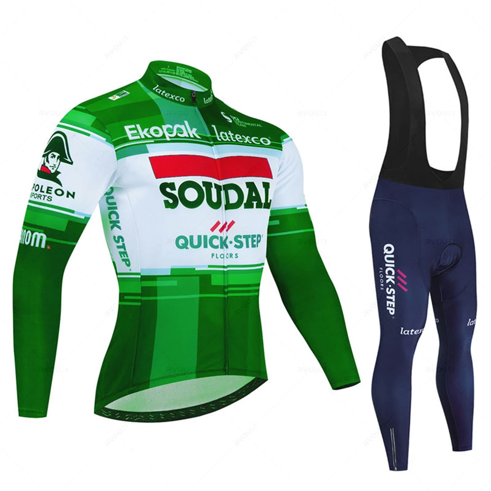 Autumn Quick-Dry Soudal Quick Step Long Sleeve Cycling Jersey Set MTB Bike Spring Racing Road Bicycle Clothing Maillot Ciclismo