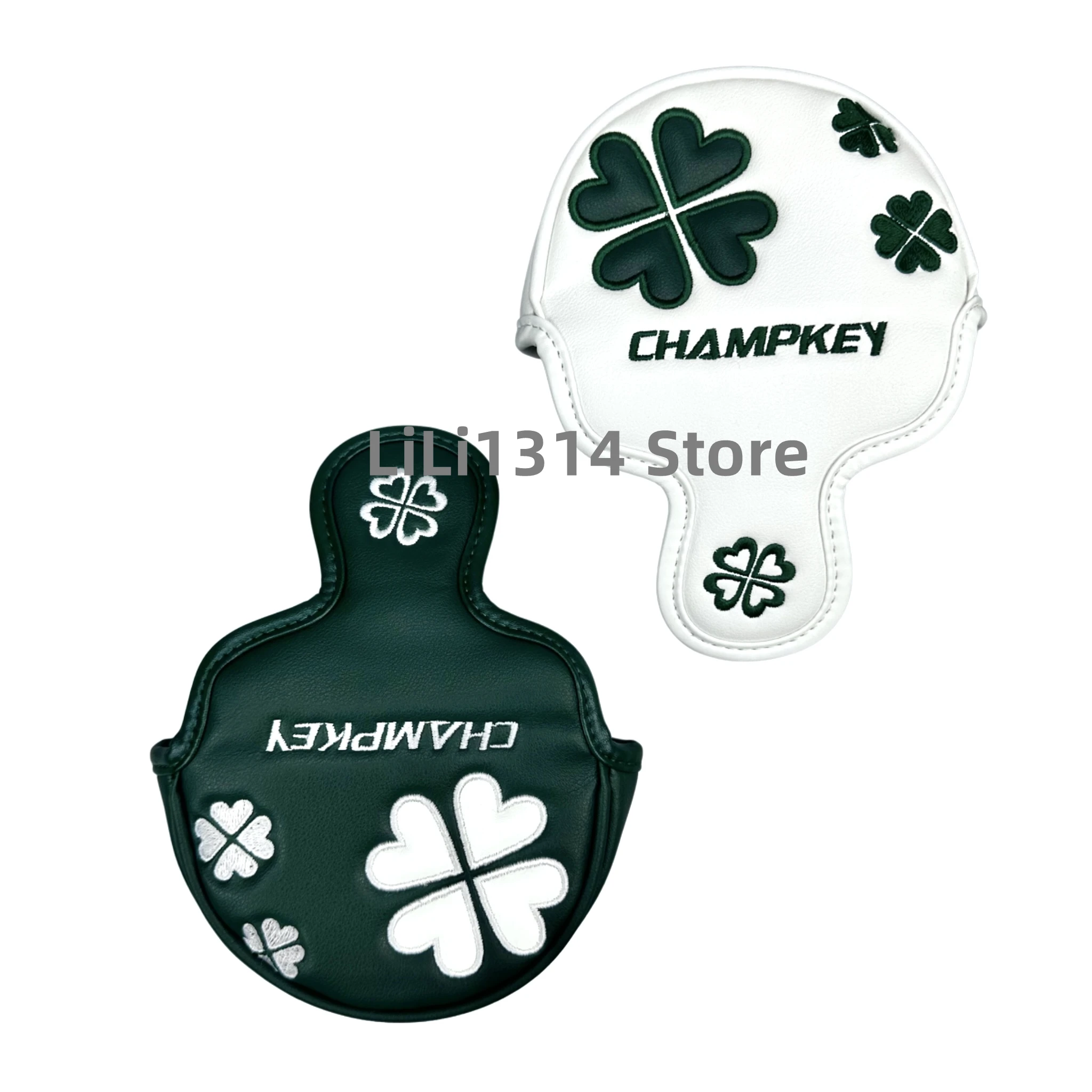 1pc Golf Clover Four Leaf Clover Pattern Putter Cover PU Leather Golf Mid Mallet Putter Club Head Cover with Magnetic Closure