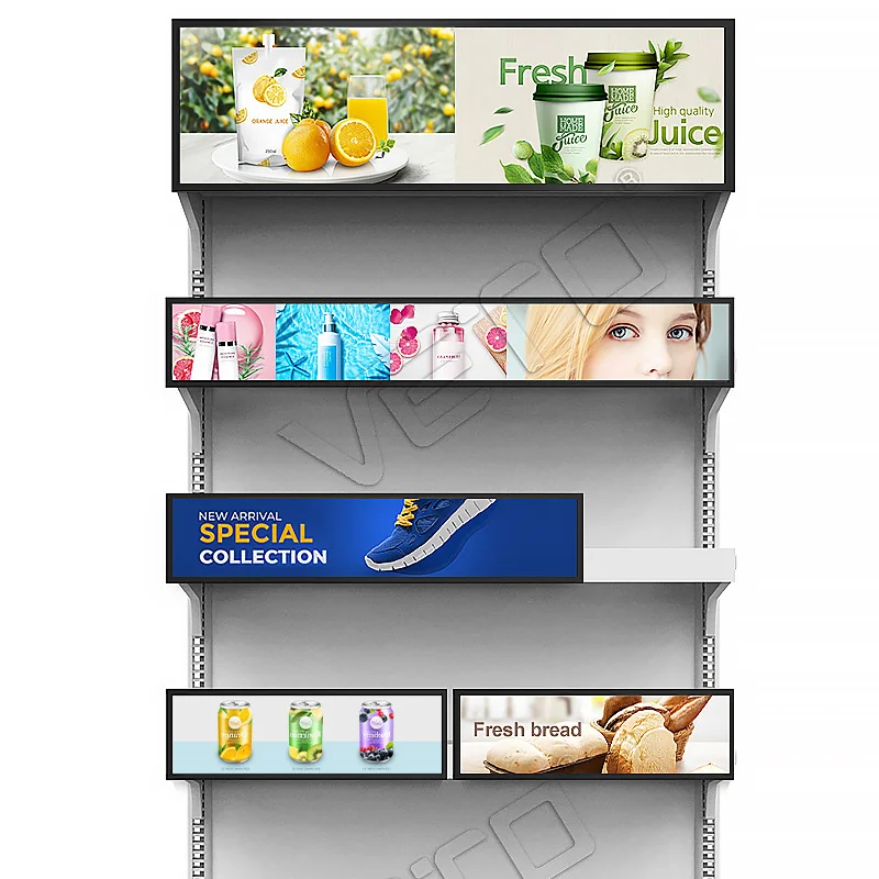 Digital Signage Advertisement Bar Screen Shelf Stretched Bar Type LCD Display Stretched Bar LCD Display für Airport Shoe Stores