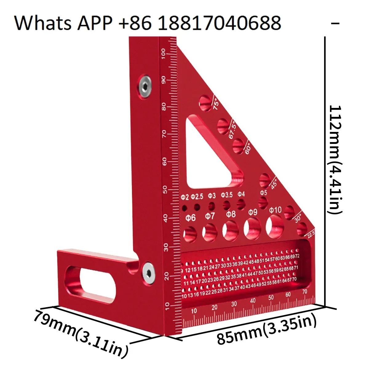 Triangular belt concealed pin aluminum alloy right angle marking hole ruler measurement metric and imperial system