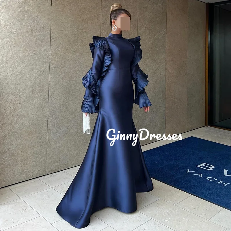 

Customized Evening Dress Woman Scoop Neckline A-Line Prom Dresses Floor-Length Zipper Up Long Sleeves Lining Wedding Party Dress