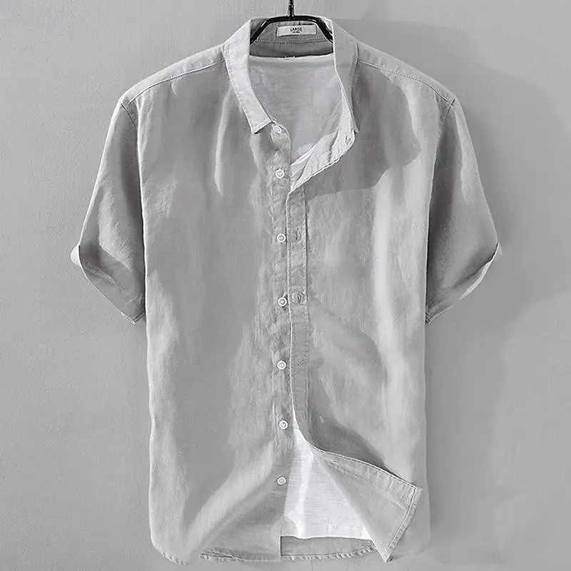 

Summer Henry V Neck Button Down Shirt Soft and Comfortable Men's Casual Hawaiian Shirt Solid Color White Black