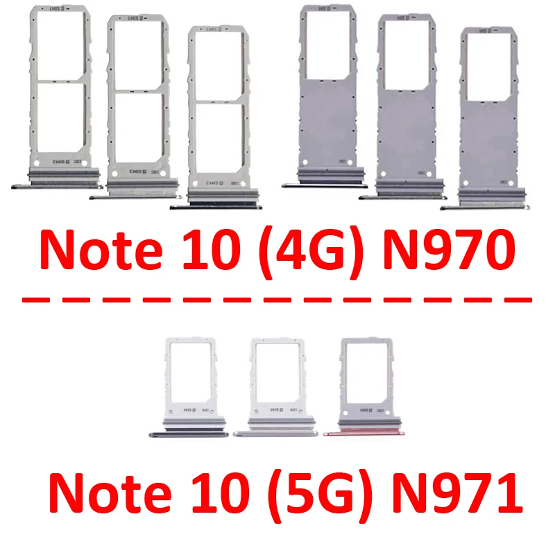 For Samsung Galaxy Note 10 4G 5G N970 N971 Phone New Housing Chip SIM Card Tray Slot Holder Pocket Parts Single Dual SIM Black