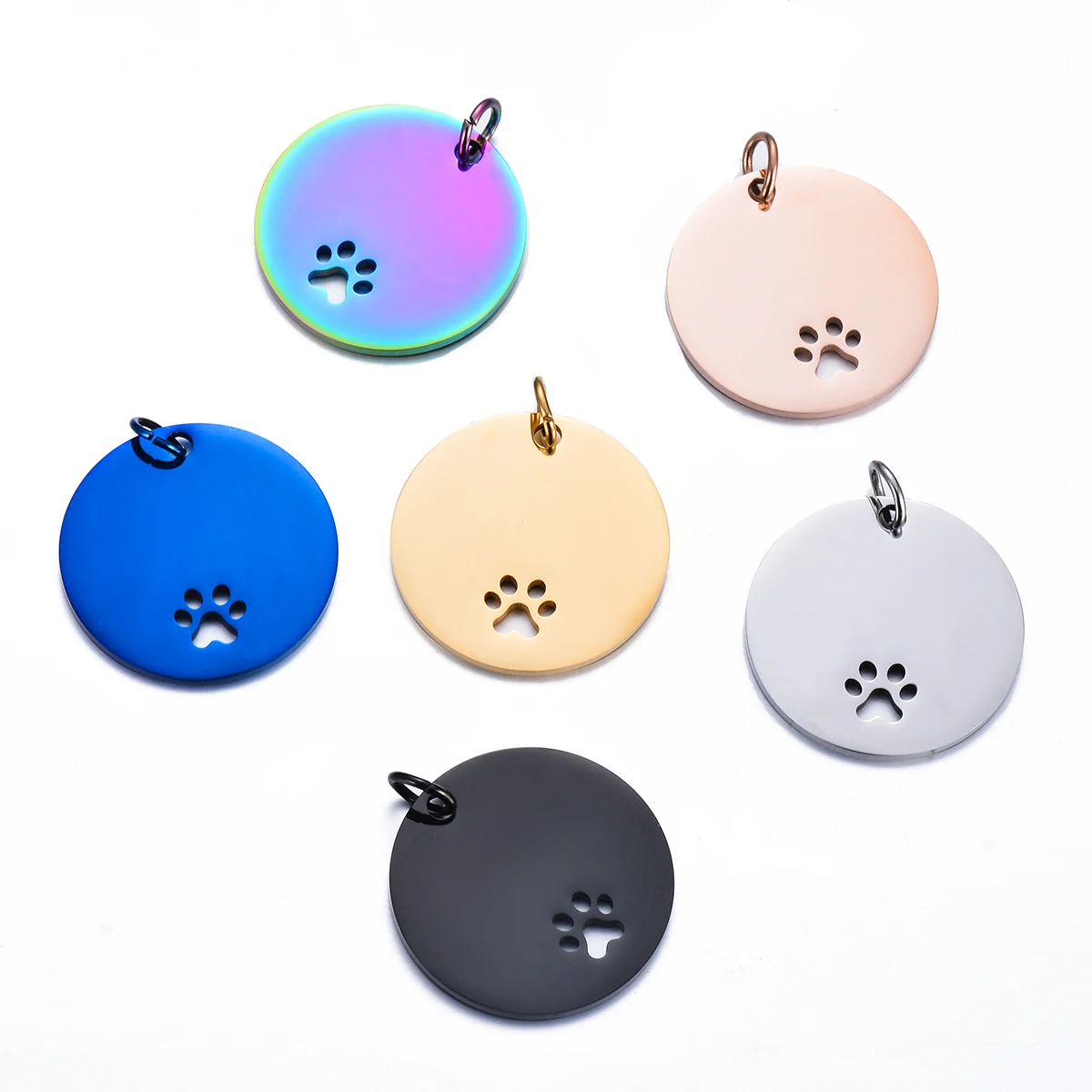 10Pcs 25mm/30mm Mirror Polished Stainless Steel Hollow Pet Paw Pendant Round Charms Blank ID Dog Tags 6 Colors  Wholesale