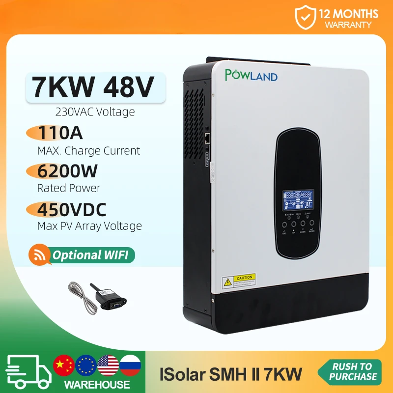 YYHC 7000W Solar Inverter 48V 6200VA Built MPPT 110A Solar Controller 230VAC Out-put Voltage Max PV 450VDC Support WIFI