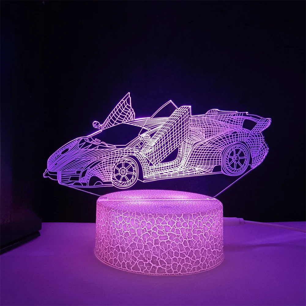 Luce notturna per auto da corsa per ragazzi Lampada da illusione 3D a LED 16 colori Decorazione camera da letto remota Lampada da comodino Regalo di