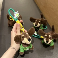 Cute Dachshund Dog with Colorful Sweater Plush Keychain Kawaii Dog Doll Keychain Creative Plush Toy for Women Bag Pendant 2024