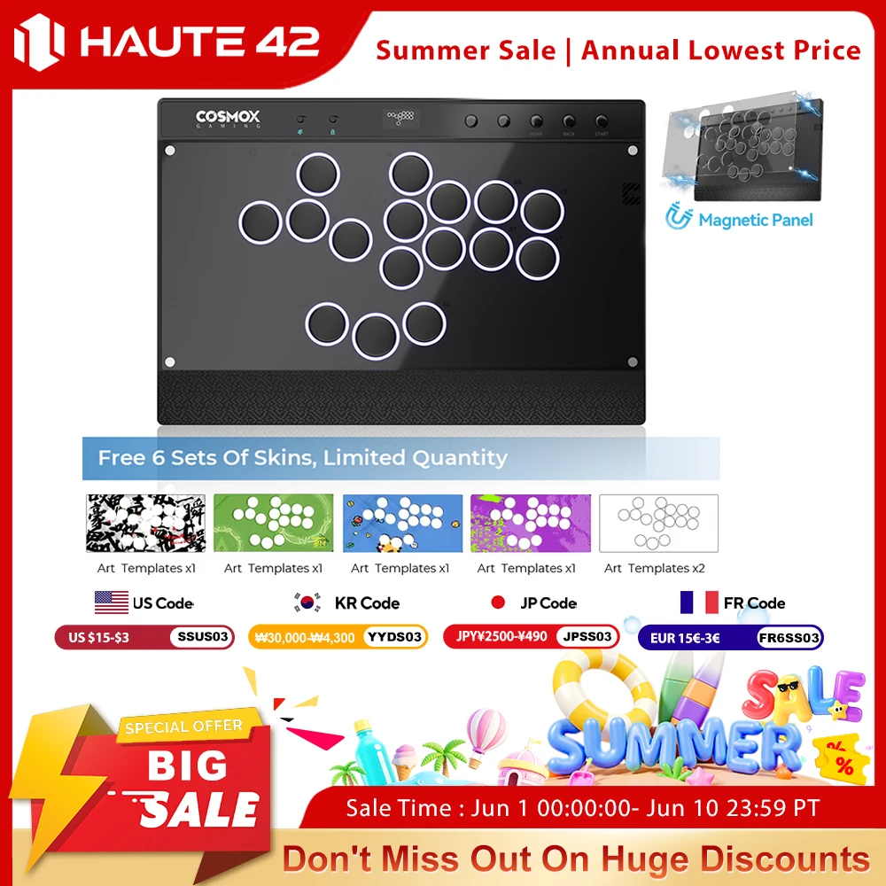 Manette Arcade sans levier Haute42 Magnetic Hitbox, contrôleur à boutons pour PC/PS4/PS5/Switch, stick arcade sans stick Hitbox