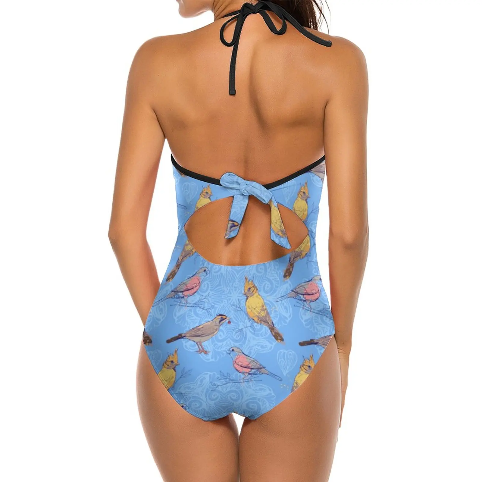 Pattern With Birds And Mandala Background New Sexy Mesh Patchwork Swimwear One-Piece Swimsuit Female Monokini Bathing Suit Bird