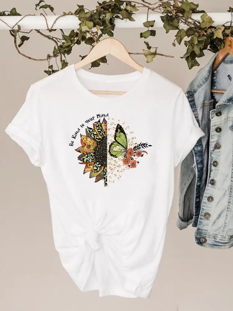 

Flower Butterfly 90s Trend Cute Clothing Print T Shirt Short Sleeve Summer Top Tee Women Clothes Basic Fashion Graphic T-shirt