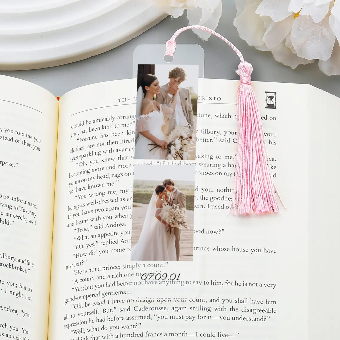 Custom 2-4 Photos Personalized Bookmark Acrylic Book Mark Gift for Lovers Bookmark with Tassel Anniversary Present for Men Women