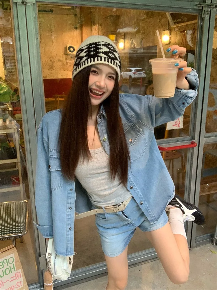 

Джинсовое пальто с отверстиями, женская осенняя застежка-стойка на пуговицах, широкая лоскутная вельветовая спортивная одежда в рубчик с вышивкой, верхние пальто, повседневные куртки