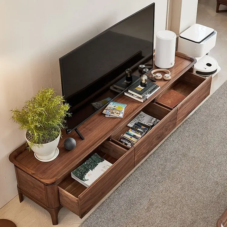 TV Cabinet Simple Modern Storage Locker Black Walnut TV Background Wall Cabinet