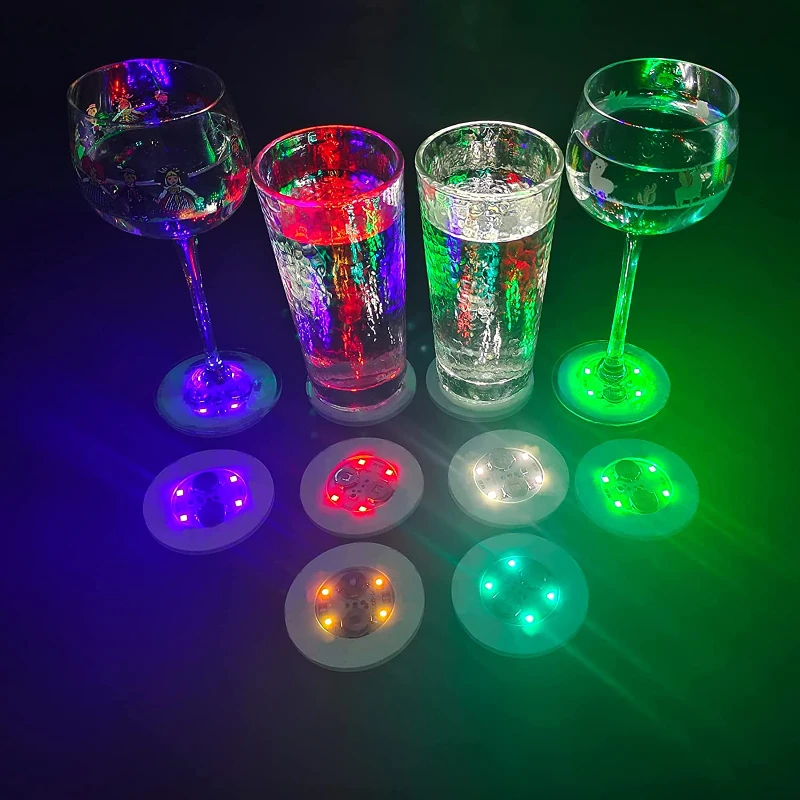 LED Coaster Sticker Battery Powered Luminous Drinking Glass Cup Pads Lamp Liquor Bottles Coaster Cushion Bars Party Decor Lights