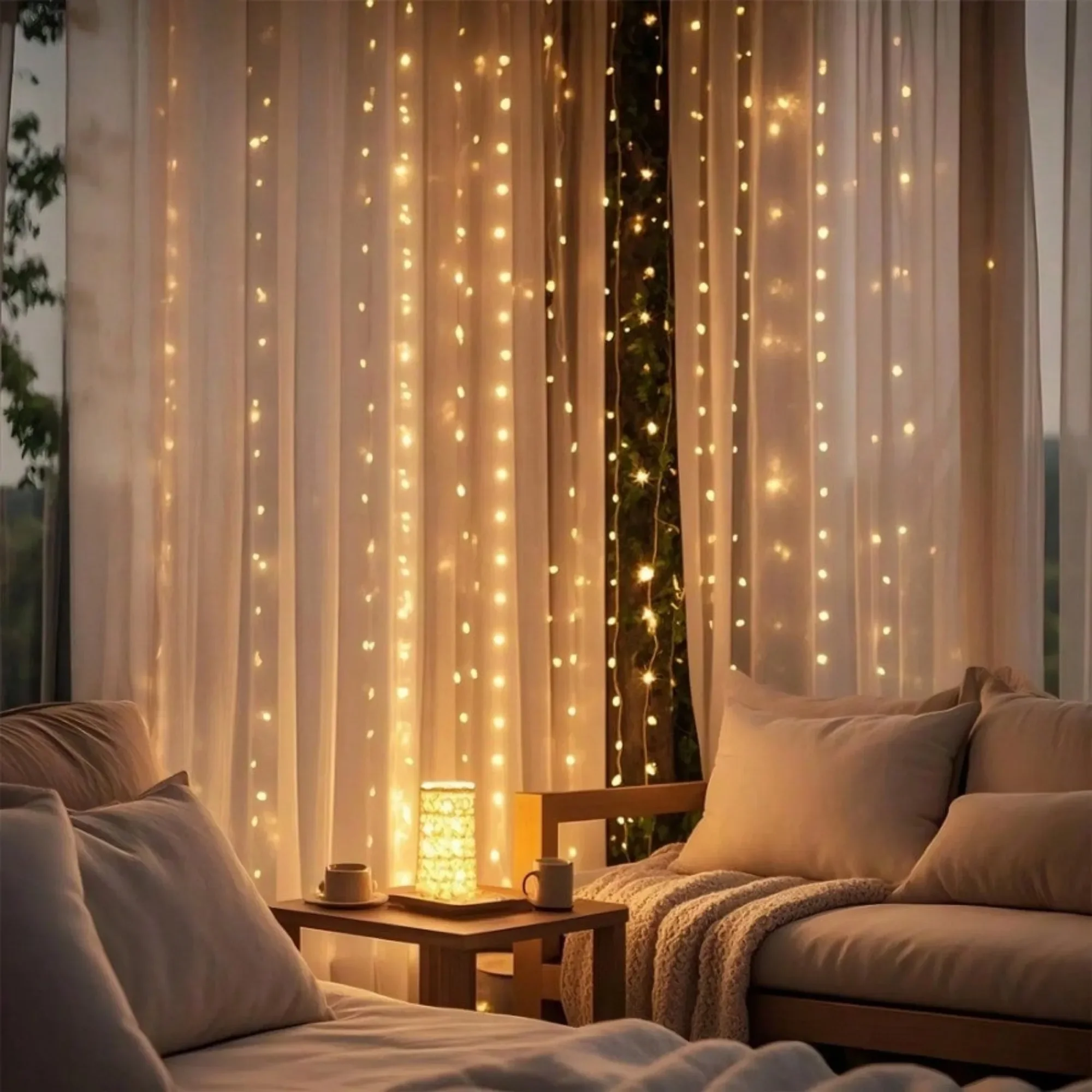 15 strings LED warm white curtain outdoor light string, end to end connector Includes 15 vertical light strings,Energy-Efficient