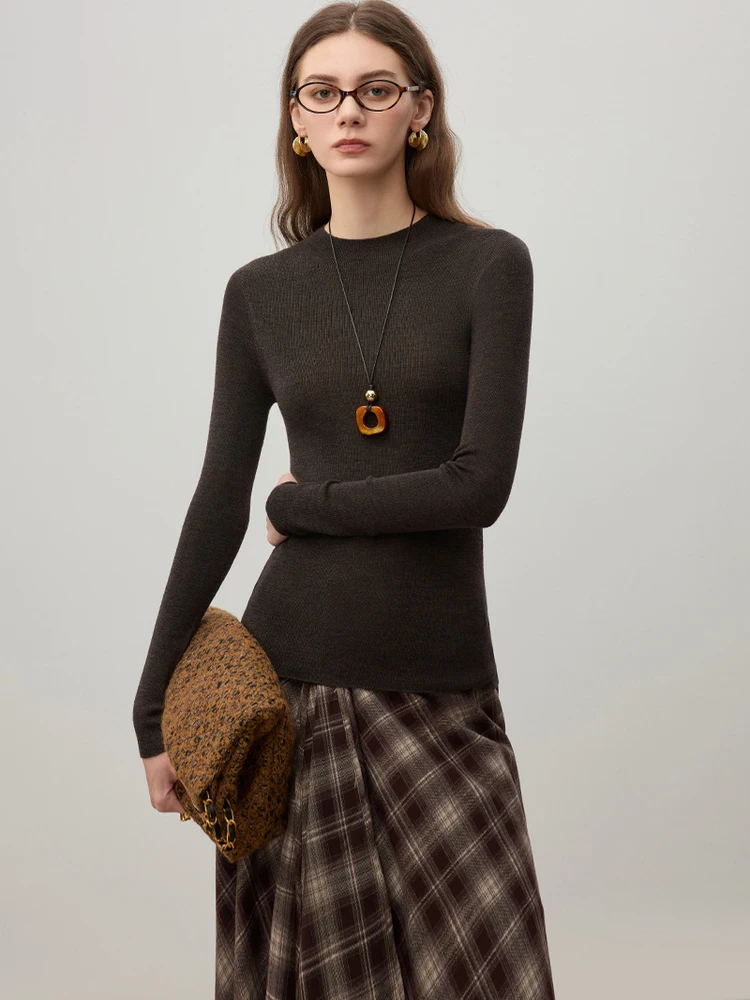 

Women's Sl Wool Knitted Long Sve f round Ne Base irt Slim Fit Inner Wear Pure Color Casual Top