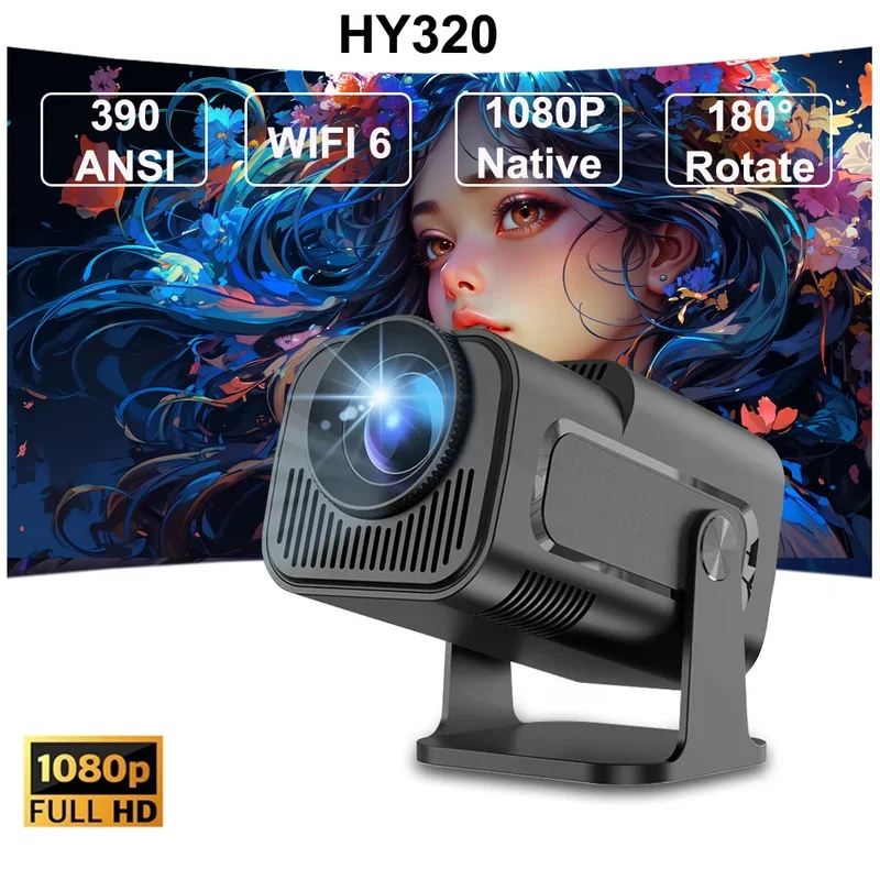

HY320 projector 4k Native 1080p Android Projectors 390ANSI Wifi Cinema Outdoor Portable 180° Rotable Projector Upgrated HY300