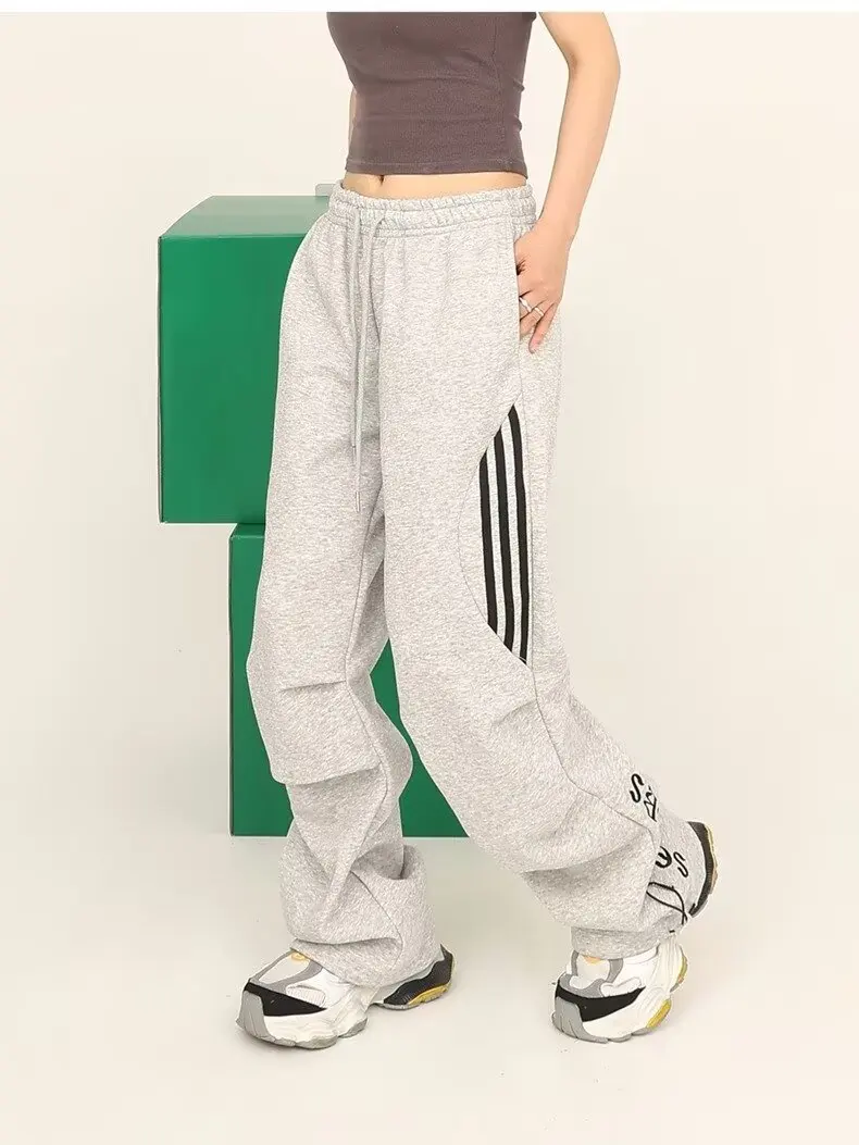 

Dopamine Fashion Work Pants Women's Summer New Loose Straight Leg Bundle Casual Stripe New LooseThin Sport Wide Leg Pants