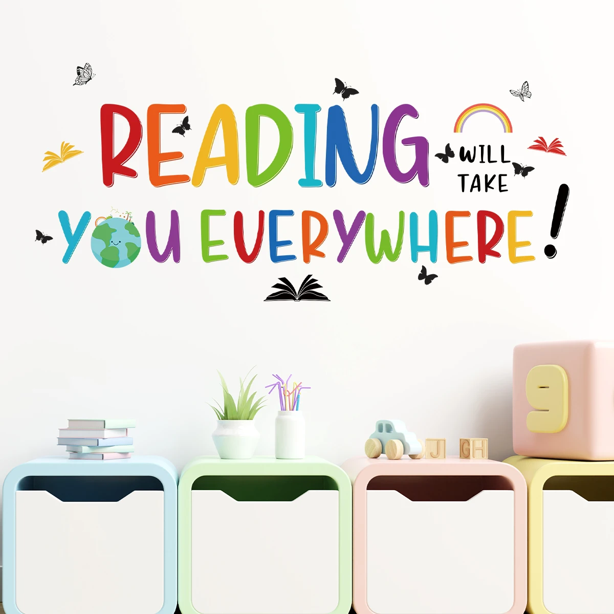 Cartoon Colorful Text Wall Sticker for Children Room Baby Room Decor Learn English Kids Room Decoration Living Room Wall Decals