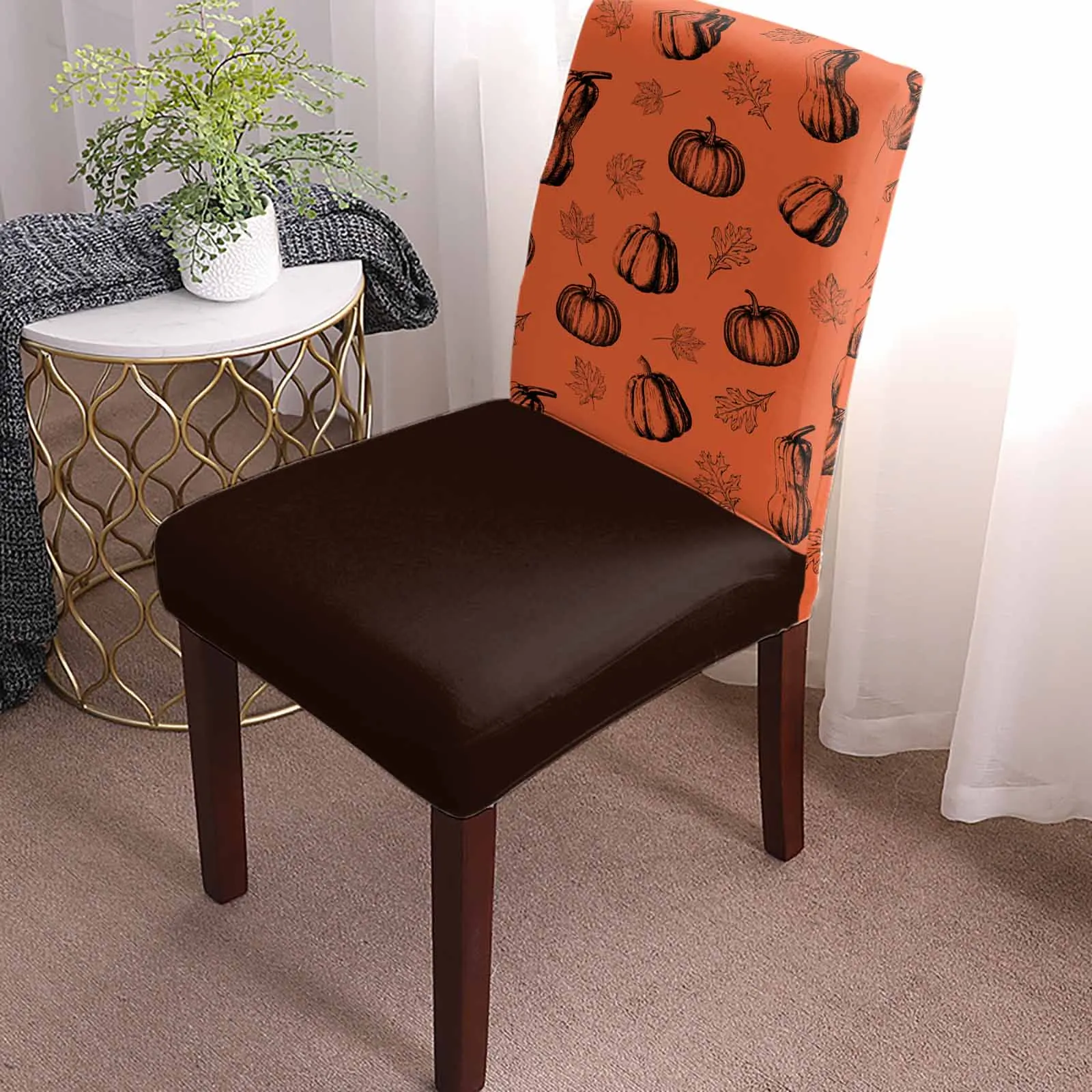 Thanksgiving Fall Pumpkin Chair Cover for Dining Room Spandex Stretch Seat Cover for Wedding Banquet Party Seat Case