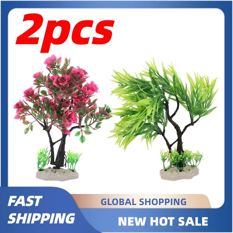 

2pcs Artificial Aquarium Plants Realistic Fish Tank Decoration Green Aquatic Plant Ornaments For Landscaping Home Aquarium Decor
