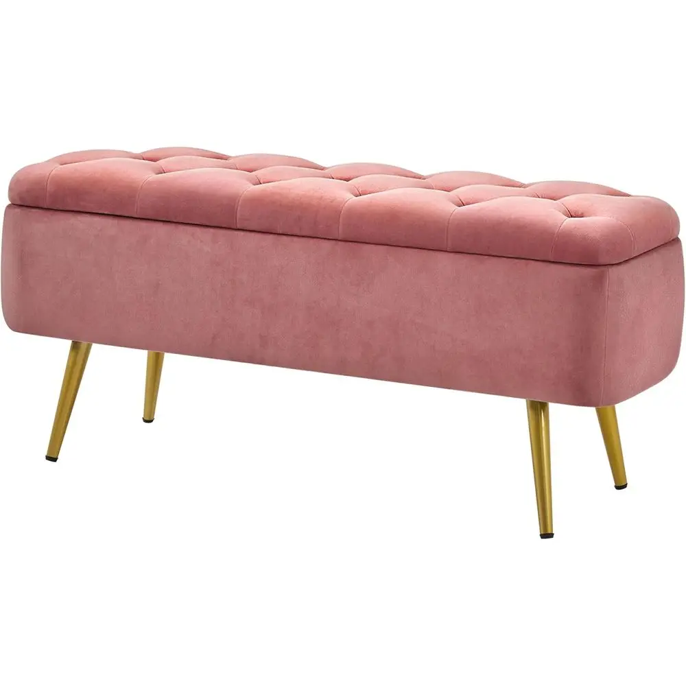 

42 Velvet Ottoman with Gold Legs for Living Room, Bedroom, or Entryway in Pink