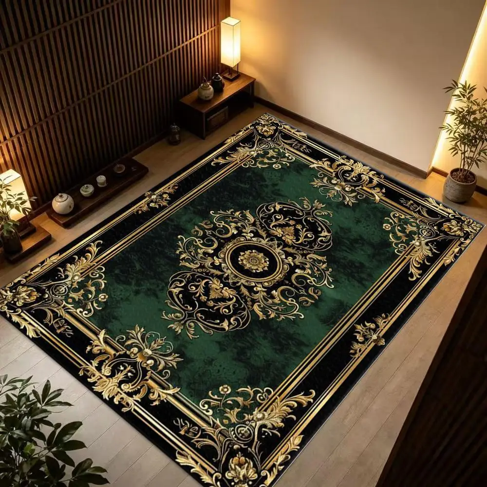European Luxury Vintage Square Rug Classic Floral Medallion Non-Woven Floor Carpet for Bedroom Hallway Home Ornament