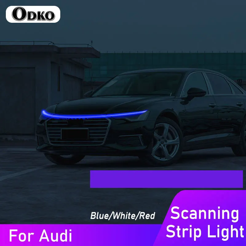 

Светодиодная лента DRL для автомобиля, капот для Audi Q2 Q3 Q5 Q7 A1 A3 A4 A5 A6 A7 A8 12 В, эффект сканирования, дневные ходовые огни, аксессуары
