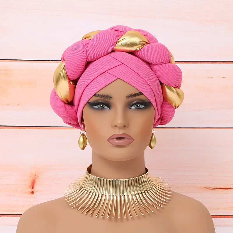 Cross Forehead Turbans Ready To Wear Auto Geles Party Headpiece Big Braids Turban Gele for Women African Head Wrap Bonnet 2024