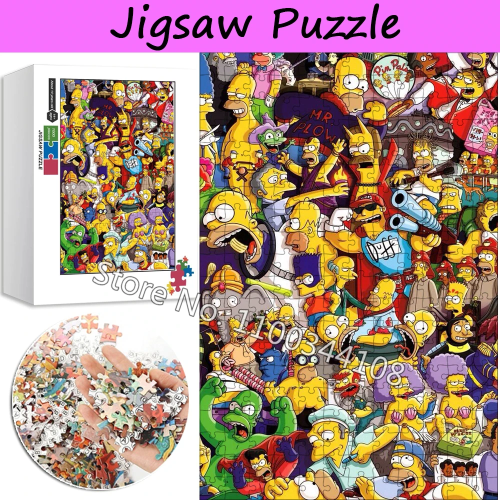 Disney The Simpsons Jigsaw Puzzle Adult Decompression Toys 300/500/1000 Pieces Wooden Puzzles Difficult Challenges for Children