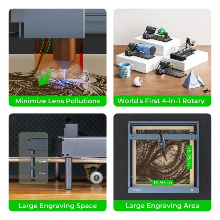 جديد وصول XTOOL D1 Pro-10W آلة قطع عالية الدقة + مرفق دوار + مجموعة رفع لتقوم بها بنفسك النقش بالليزر