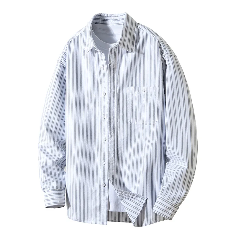 

Men's Casual Striped Long Sleeve Shirt Comfortable Pure Cotton Fashionable Business Office Wear Spring Autumn Seasonal Shirt
