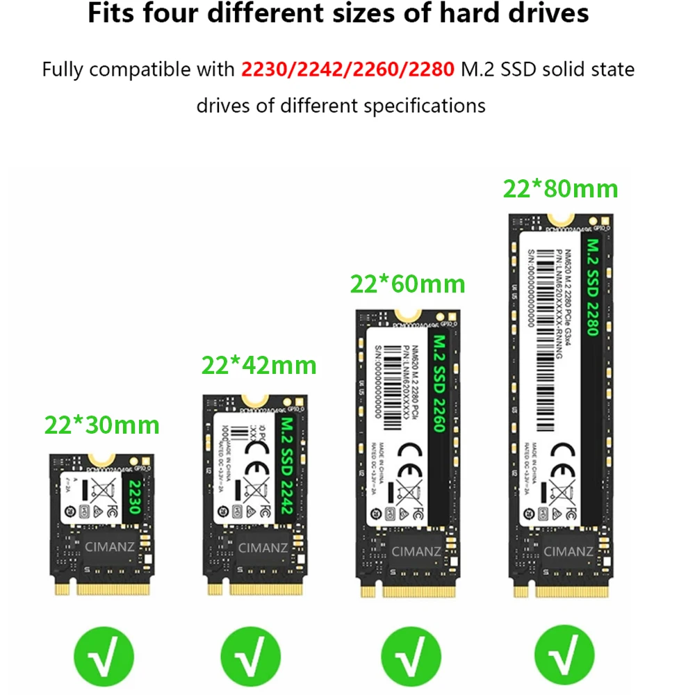 TISHRIC SSD Case M.2 NGFF NVME Dual Protocol Hard Drive Enclosure Aluminum Alloy External Box Support 2230/42/60/80 For Laptop