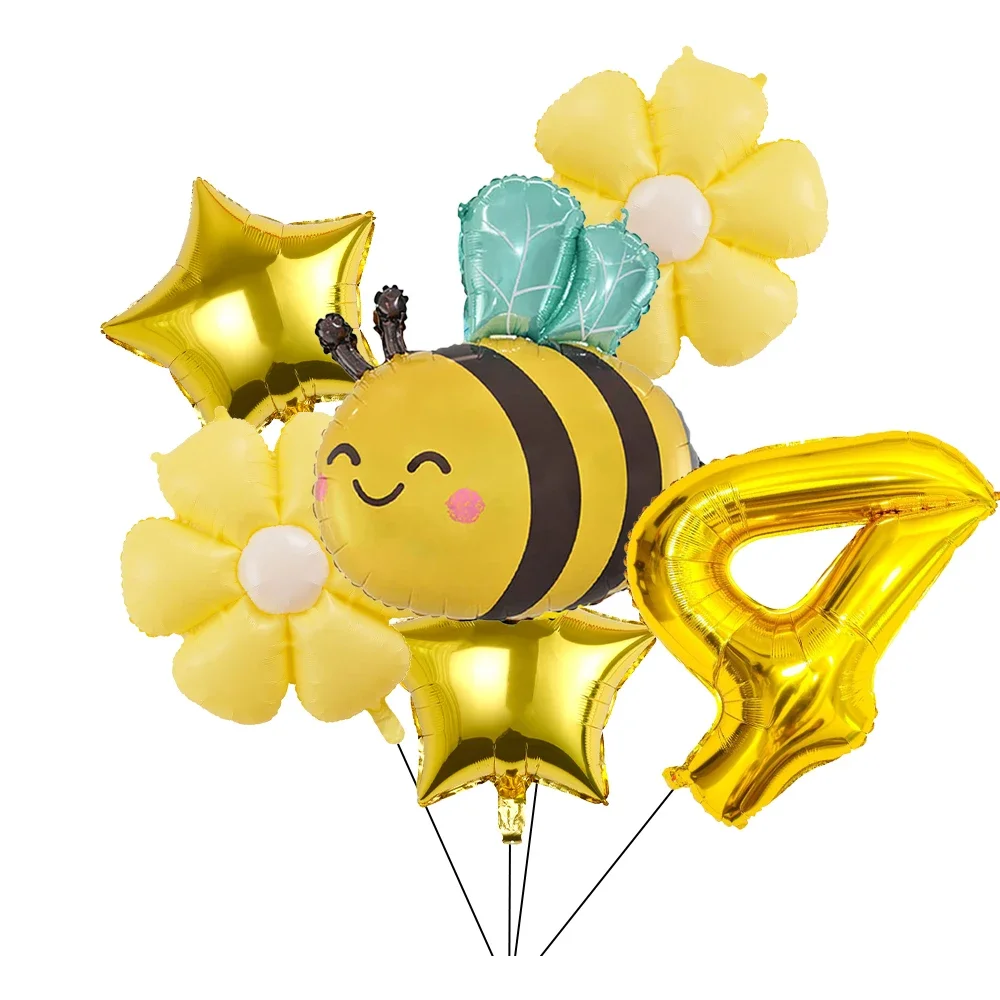 6 Stück Biene Gänseblümchen Golden 32 Zoll Zahl Aluminiumfolie Ballons Set Gänseblümchen Blumenballon für Bienenthema Geburtstag Babyparty Zubehör – Detail 5