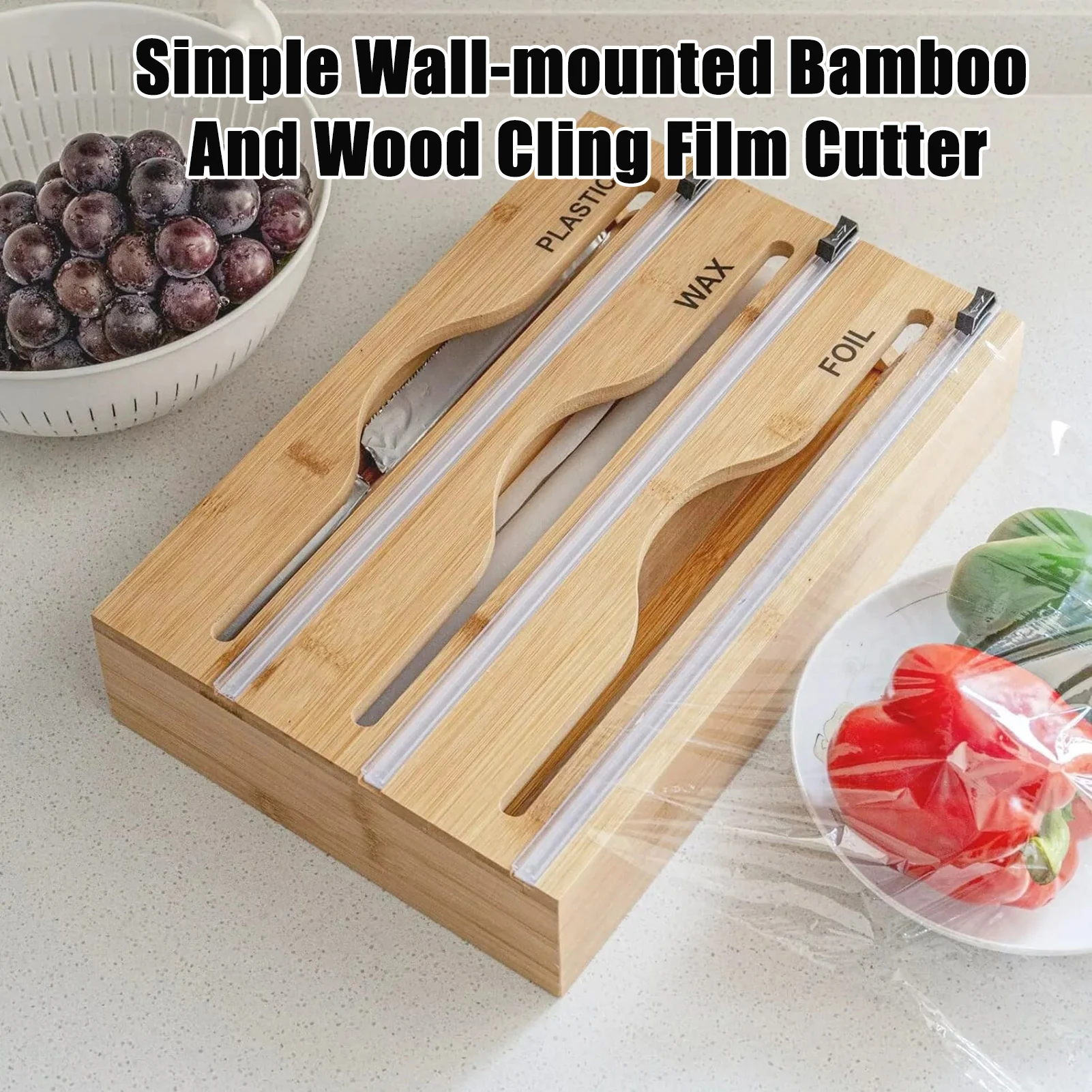 Cling Film Cutter Minimalist Wall Mounted Wooden Kitchenware Multi Compartment Multi Layer Hidden Scratchers Two Way Cutter