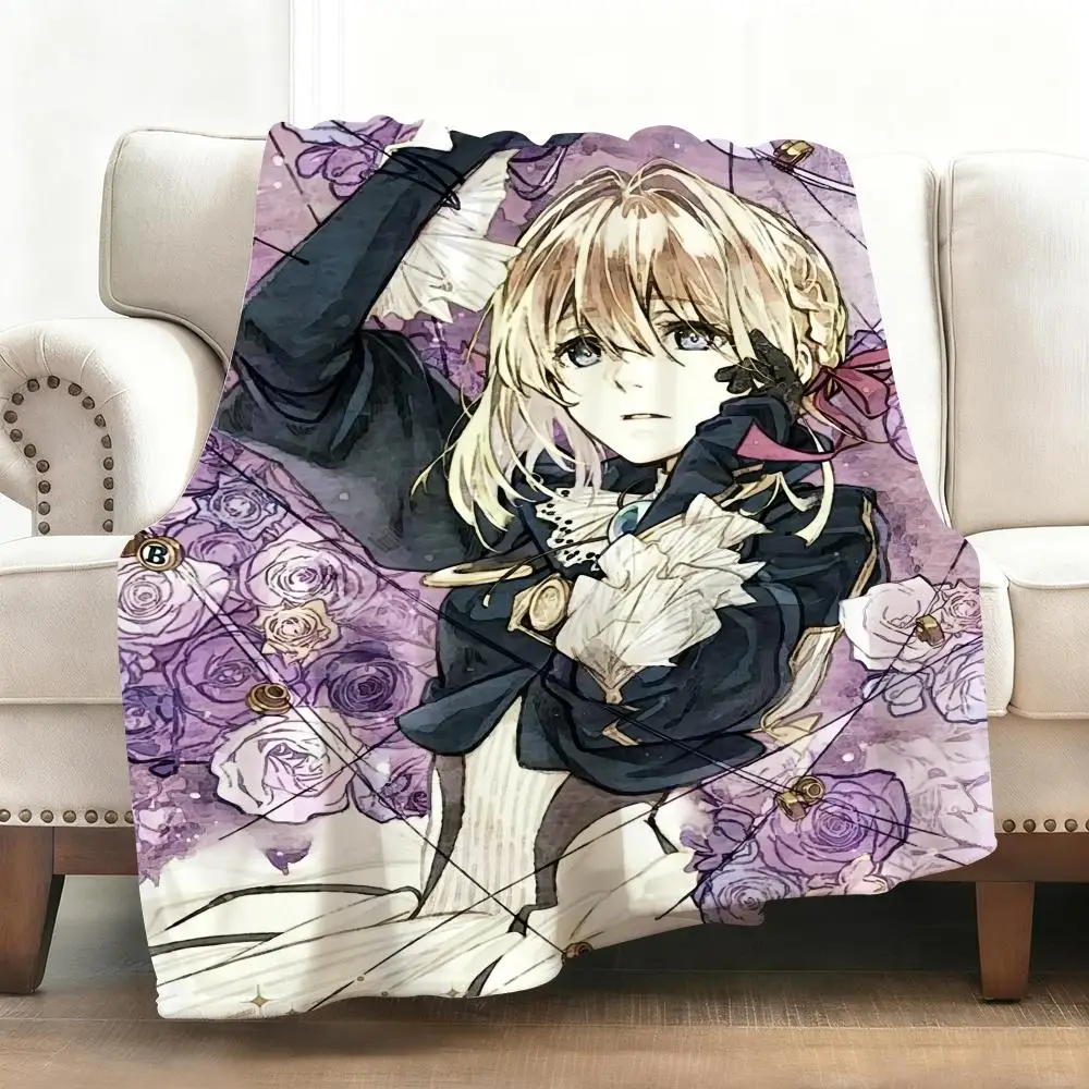 Anime V-Violet Evergarden Überwurf, weiche Flanelldecke, warmes Knie, hautfreundlicher Überwurf für Sofa, Büro, Bett, Reisen, Winter, Übergröße