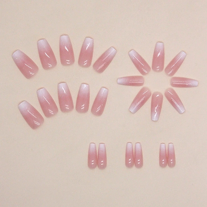 Medium Coffin false nails Fingernails Press on Nails Tips Gradient Fake Nails French Ballerina Nail Waterproof Faux