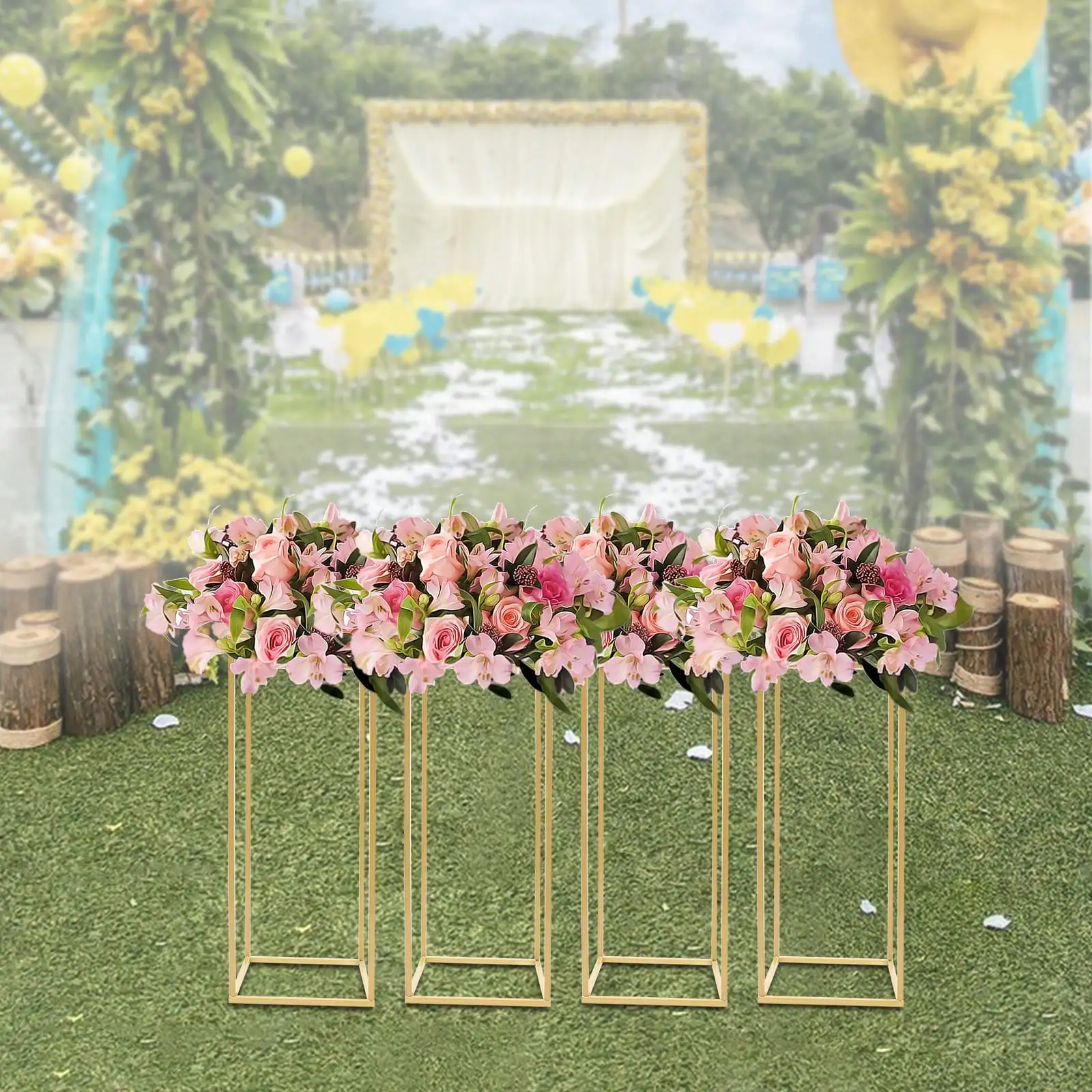 Wedding Flower Stand Floor Vase 4pcs 60cm Gold Tabletop Centerpiece Stand Display Rack For Wedding Event Reception Decoration