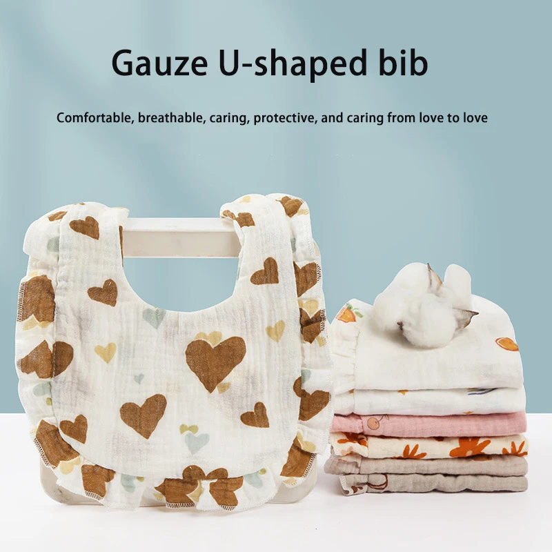 New Gauze U-shaped Baby Bib Ruffle Print Infants Saliva Towel Soft Cotton Burp Cloth For Newborn Toddler Kids Feeding Drool Bibs