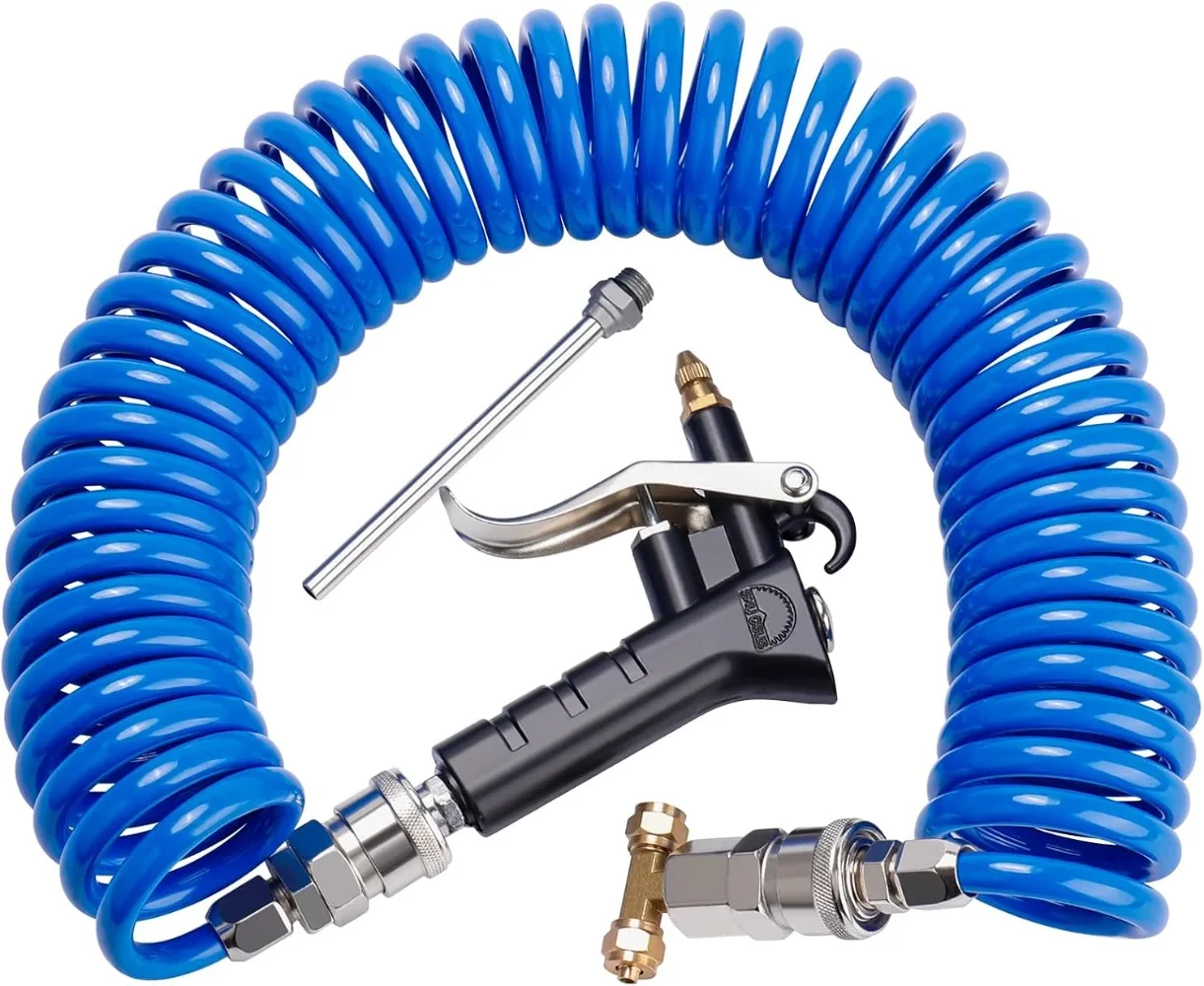 Heavy Duty Truck Air Duster Blow Gun with 9M Coil and 2 Nozzle Tips Blue Air Seat Kit
