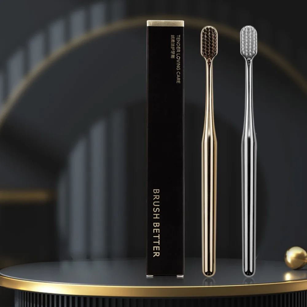 Cepillo de dientes suave electrochapado de lujo, cerdas suaves doradas y plateadas, cepillo de dientes para adultos, cepillos dentales ligeros para mujeres