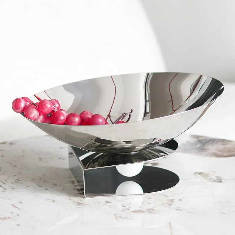 Luxury Metal Semi-circular Vertical Fruit Tray, Stainless Steel High Footed Snack Storage Tray, Dining Table Decoration Ornament