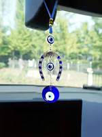 1pc Devil's Eye Horseshoe-shaped Blue Eye Rhinestone Lucky Decoration Pendant, Keychain & Car Hanger