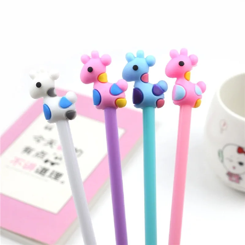 24 Pcs Wholesale Cute Cartoon Gel Pen Lettering Fawn Student Pen Learning Stationery Supplies Needle Refill Black ink