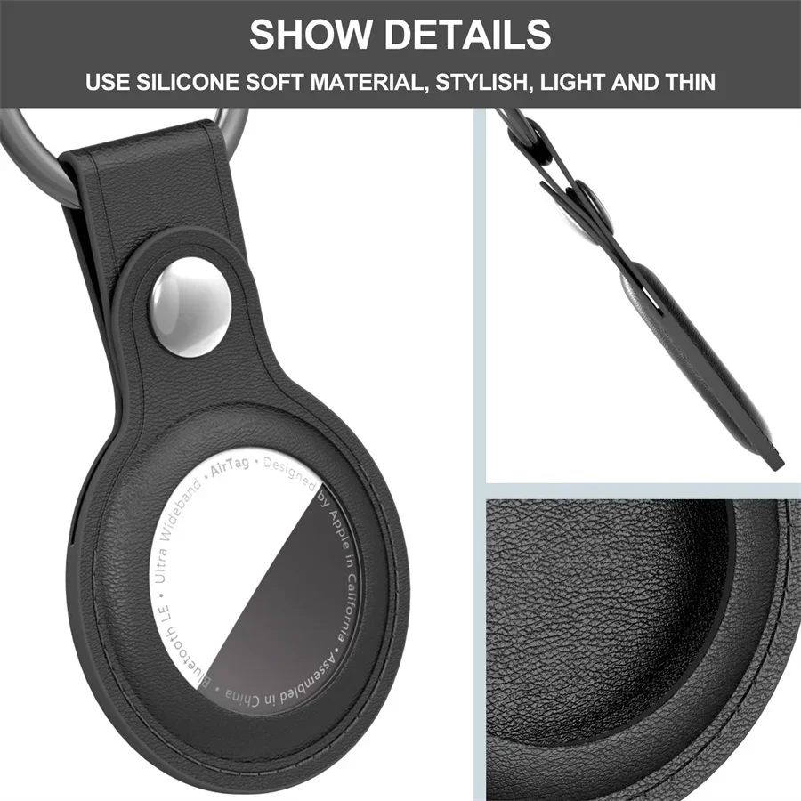 سلسلة مفاتيح جلدية لهاتف Apple Airtags غطاء حماية ممتص للصدمات شل المقتفي المضادة للخدش علامة الهواء حلقة رئيسية حامل الملحقات
